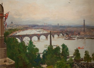 The River Pageant, as Seen from the Home of Sir James Barries, Adelphi Terrace, London, 4 August 1919 by John Lavery